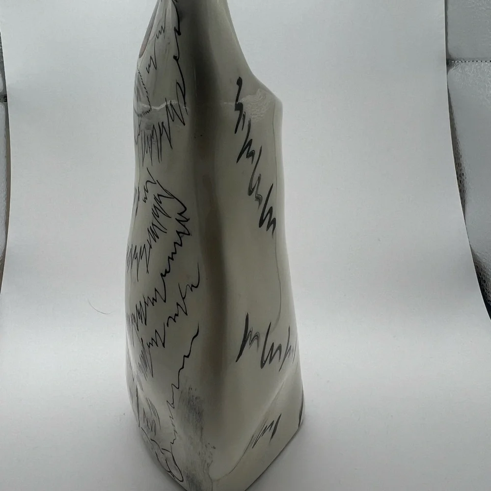 Vtg Cats by Nina Lyman Ceramic Cat Vase FigurinePersian White Cat Gold Eye